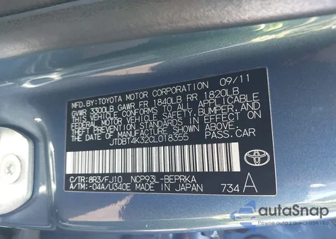 2012 Toyota Yaris from USA, damaged, VIN JTDBT4K32CL018355